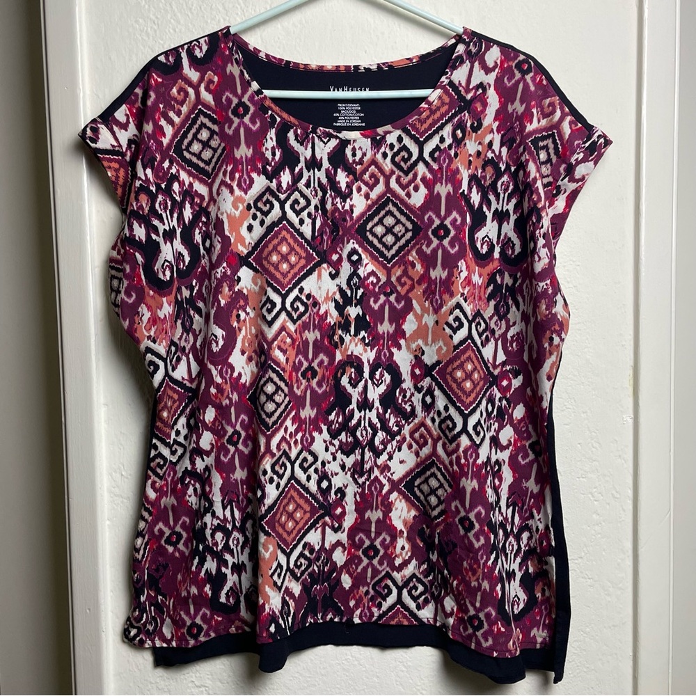 Van Heusen Blouse Women’s Size XL Geometric Paisley Short Sleeve Casual Top